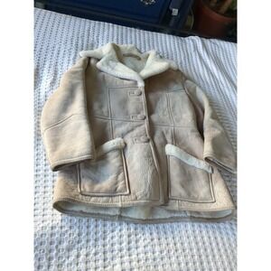 Vtg Matterhorn Napa Shearling Suede Leather Coat Button Sz 12 Medium Tan